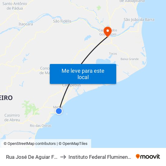 Rua José De Aguiar Franco Próximo Ao 179 to Instituto Federal Fluminense - Campus Campos Centro map
