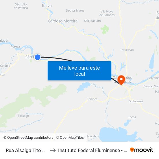 Rua Alsalga Tito De Azevedo 597 to Instituto Federal Fluminense - Campus Campos Centro map