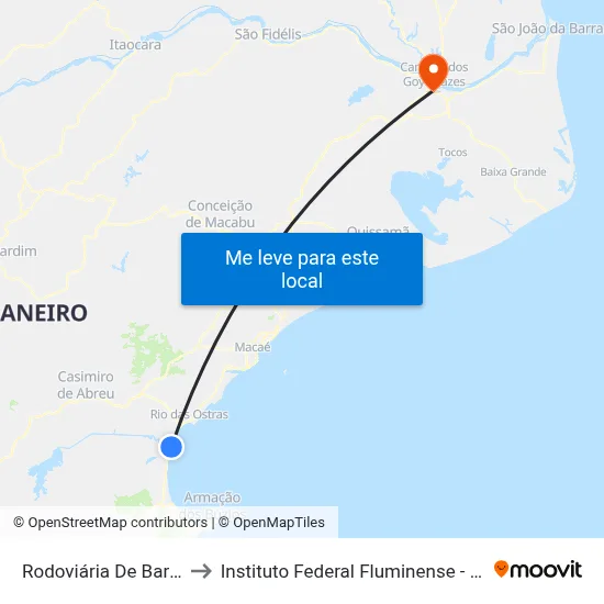 Rodoviária De Barra De São João to Instituto Federal Fluminense - Campus Campos Centro map