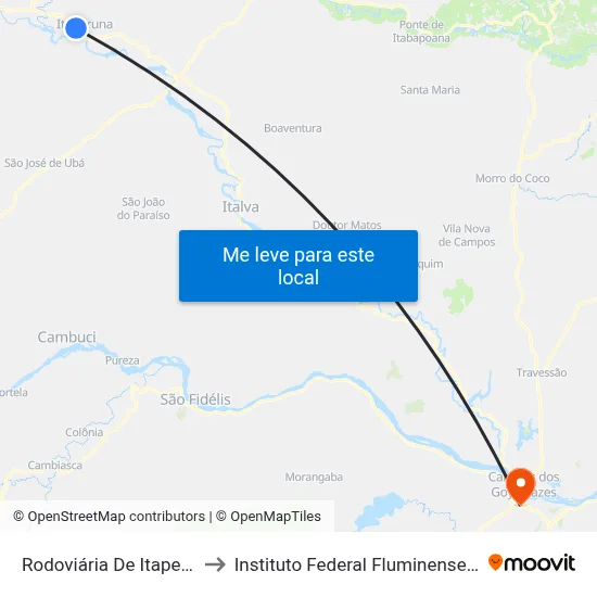 Rodoviária De Itaperuna (Área Externa) to Instituto Federal Fluminense - Campus Campos Centro map
