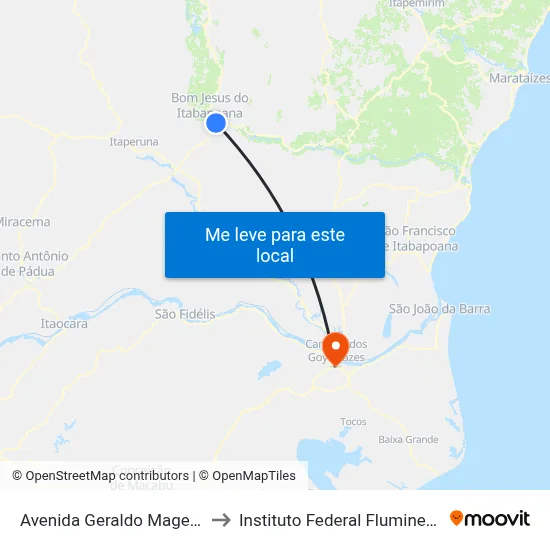 Avenida Geraldo Magela Rodrigues (Rj-186), 2515 to Instituto Federal Fluminense - Campus Campos Centro map