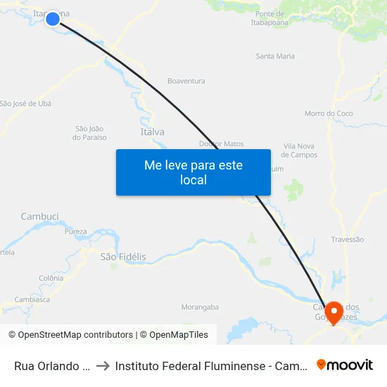 Rua Orlando Raeli, 70 to Instituto Federal Fluminense - Campus Campos Centro map