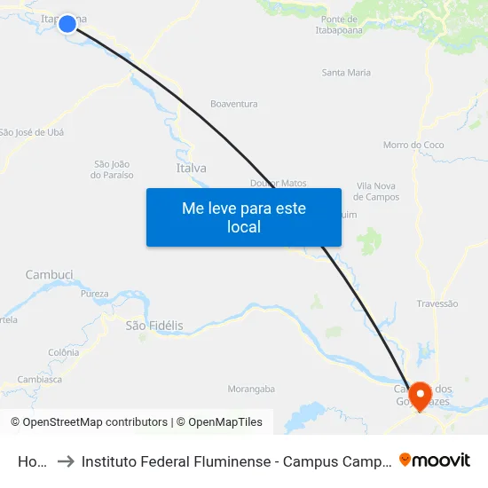 Horto to Instituto Federal Fluminense - Campus Campos Centro map