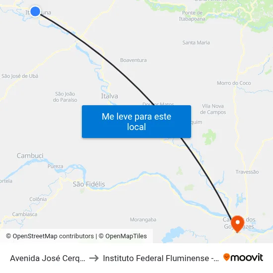Avenida José Cerqueira García, 525 to Instituto Federal Fluminense - Campus Campos Centro map