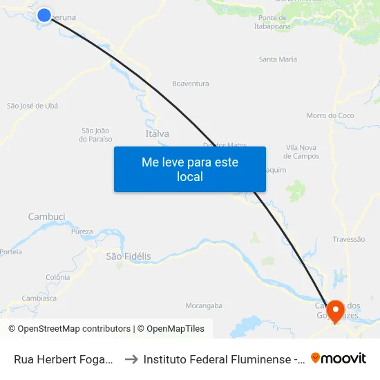 Rua Herbert Fogaca Travassos, 168 to Instituto Federal Fluminense - Campus Campos Centro map