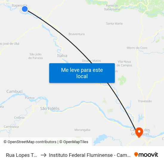 Rua Lopes Trovão, 44 to Instituto Federal Fluminense - Campus Campos Centro map