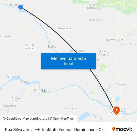 Rua Silva Jardim, 1802 to Instituto Federal Fluminense - Campus Campos Centro map
