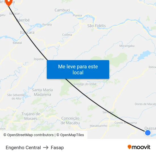 Engenho Central to Fasap map