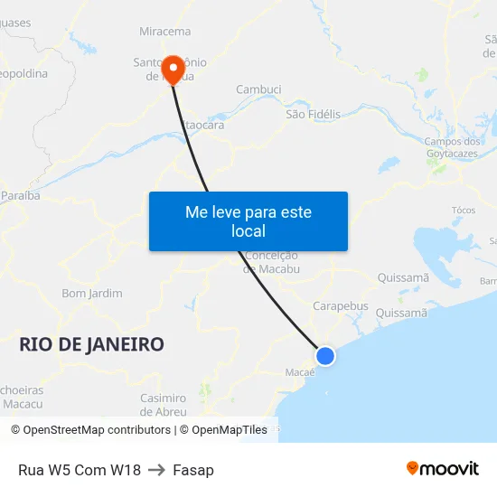 Rua W5 Com W18 to Fasap map