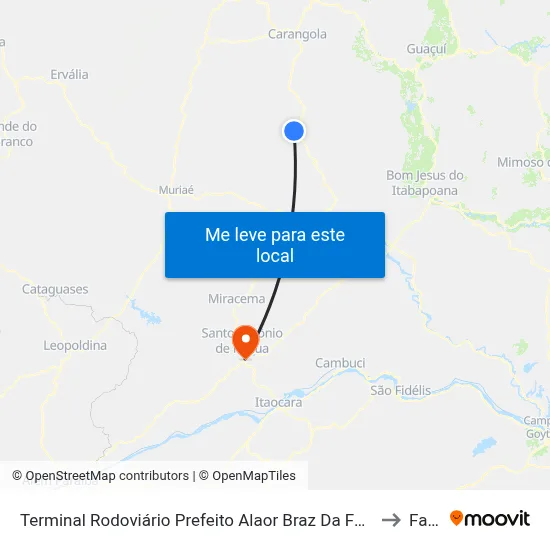 Terminal Rodoviário Prefeito Alaor Braz Da Fonseca (Porciúncula) to Fasap map