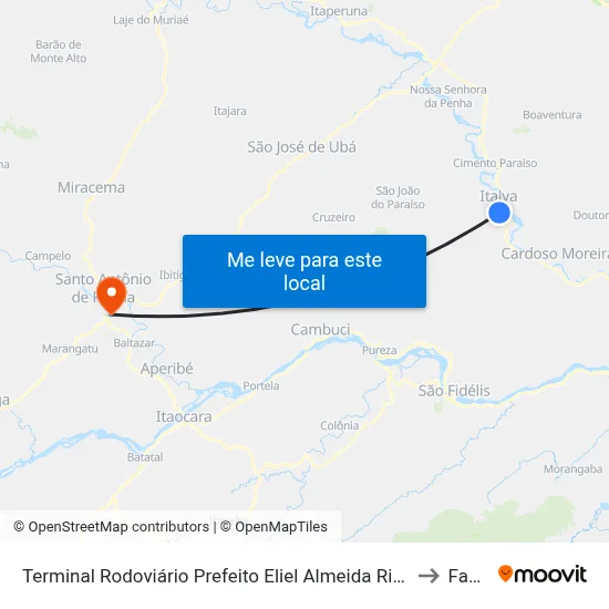 Terminal Rodoviário Prefeito Eliel Almeida Ribeiro (Italva) to Fasap map