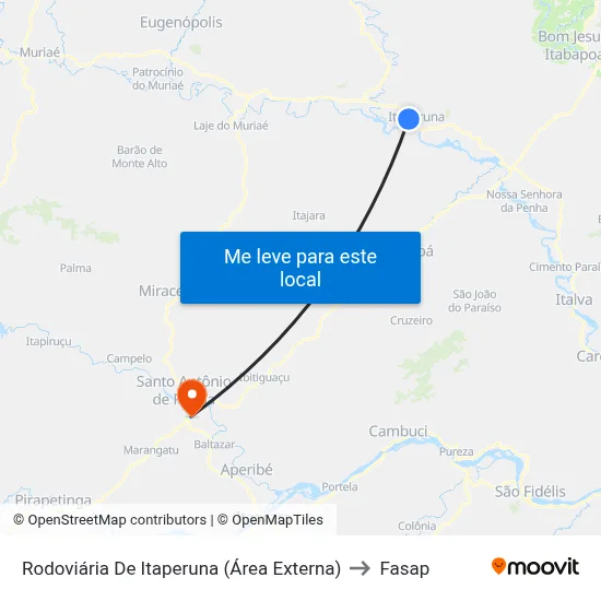 Rodoviária De Itaperuna (Área Externa) to Fasap map