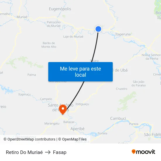 Retiro Do Muriaé to Fasap map