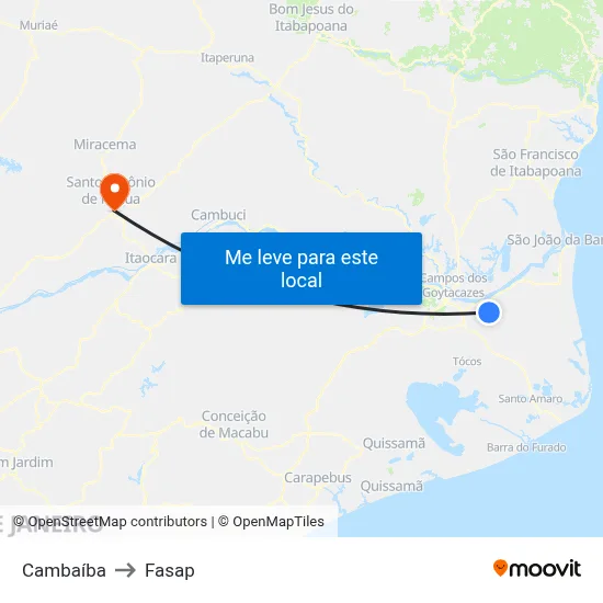 Cambaíba to Fasap map