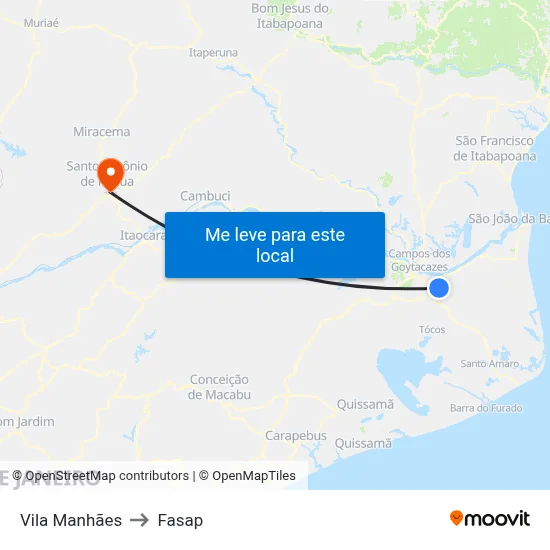 Vila Manhães to Fasap map