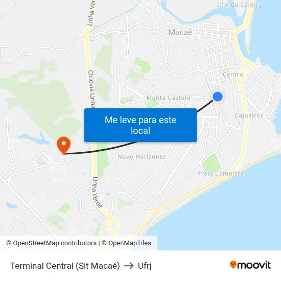 Terminal Central (Sit Macaé) to Ufrj map