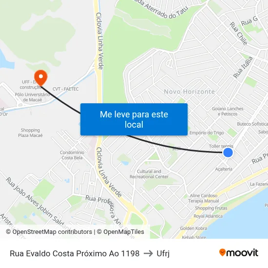 Rua Evaldo Costa Próximo Ao 1198 to Ufrj map