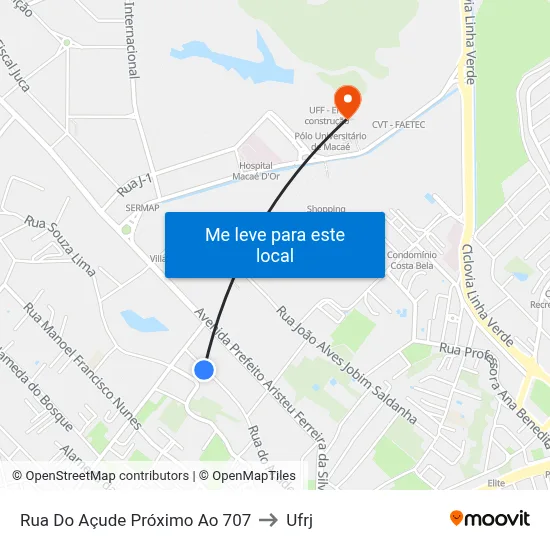 Rua Do Açude Próximo Ao 707 to Ufrj map