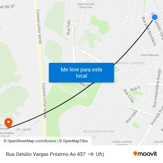 Rua Getúlio Vargas Próximo Ao 457 to Ufrj map