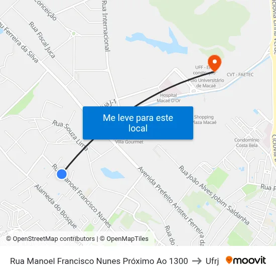 Rua Manoel Francisco Nunes Próximo Ao 1300 to Ufrj map