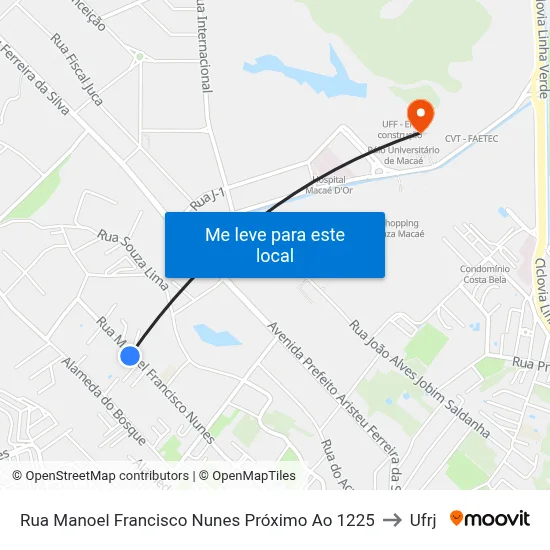 Rua Manoel Francisco Nunes Próximo Ao 1225 to Ufrj map