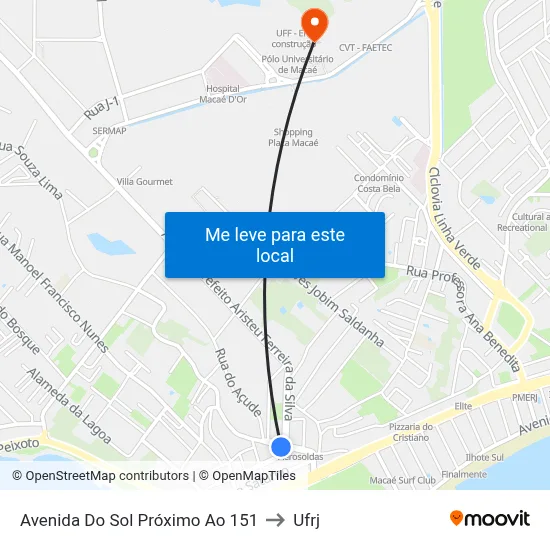 Avenida Do Sol Próximo Ao 151 to Ufrj map