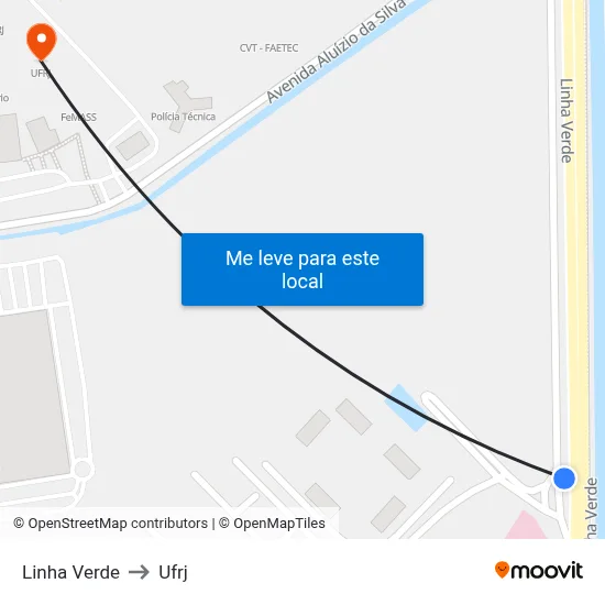 Linha Verde to Ufrj map