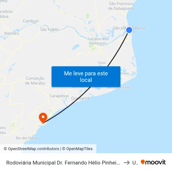 Rodoviária  Municipal Dr. Fernando Hélio Pinheiro (São João Da Barra) to Ufrj map