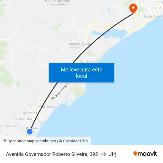 Avenida Governador Roberto Silveira, 392 to Ufrj map