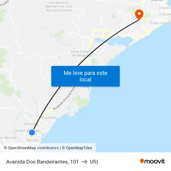 Avanida Dos Bandeirantes, 101 to Ufrj map