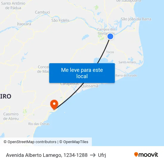 Avenida Alberto Lamego, 1234-1288 to Ufrj map