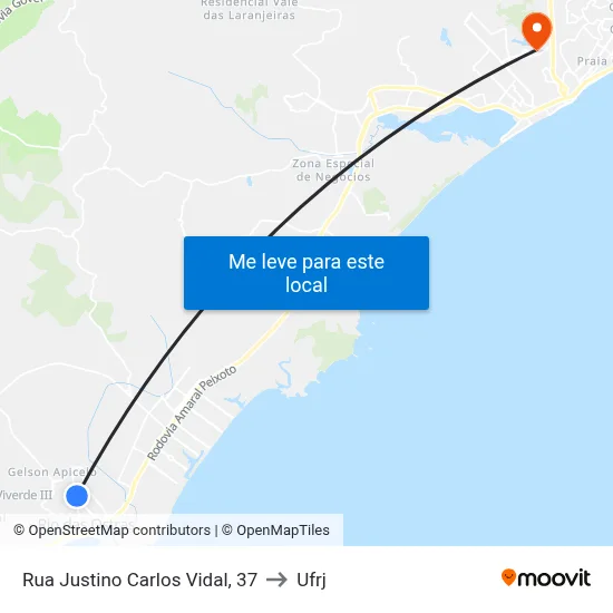 Rua Justino Carlos Vidal, 37 to Ufrj map