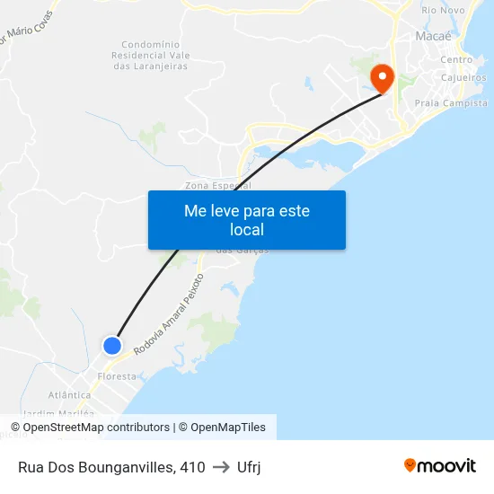 Rua Dos Bounganvilles, 410 to Ufrj map