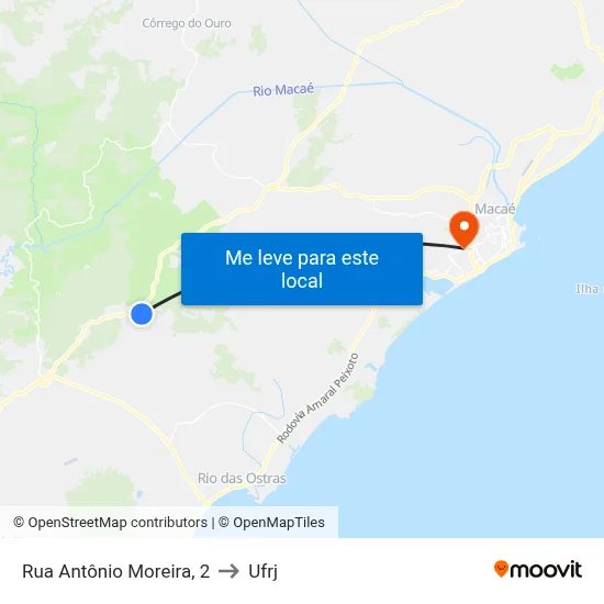 Rua Antônio Moreira, 2 to Ufrj map