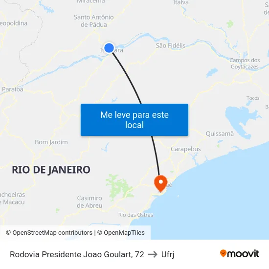 Rodovia Presidente Joao Goulart, 72 to Ufrj map