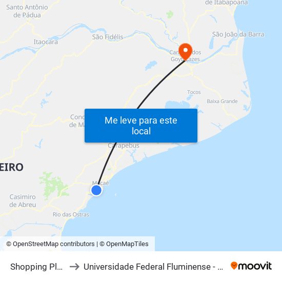 Shopping Plaza Macaé to Universidade Federal Fluminense - Uff - Campus Campos 2 map