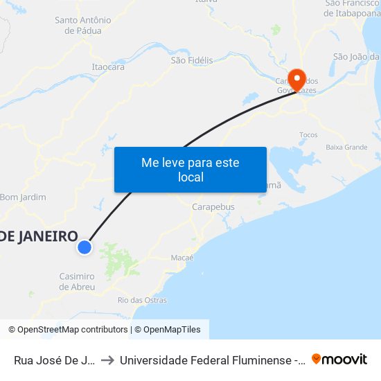 Rua José De Jesus Junior to Universidade Federal Fluminense - Uff - Campus Campos 2 map