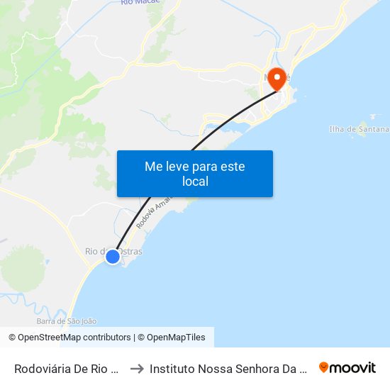 Rodoviária De Rio Das Ostras to Instituto Nossa Senhora Da Glória - Castelo map