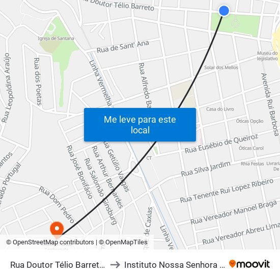 Rua Doutor Télio Barreto Próximo Ao 216 to Instituto Nossa Senhora Da Glória - Castelo map