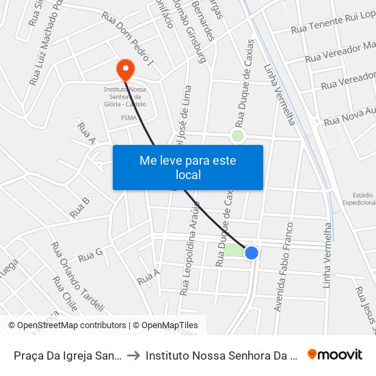 Praça Da Igreja Santo Antônio to Instituto Nossa Senhora Da Glória - Castelo map