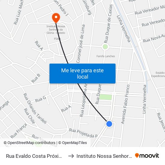 Rua Evaldo Costa Próximo Ao 29 | Jota Pavani to Instituto Nossa Senhora Da Glória - Castelo map