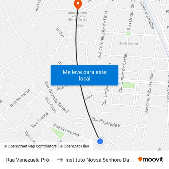 Rua Venezuela Próximo Ao 60 to Instituto Nossa Senhora Da Glória - Castelo map