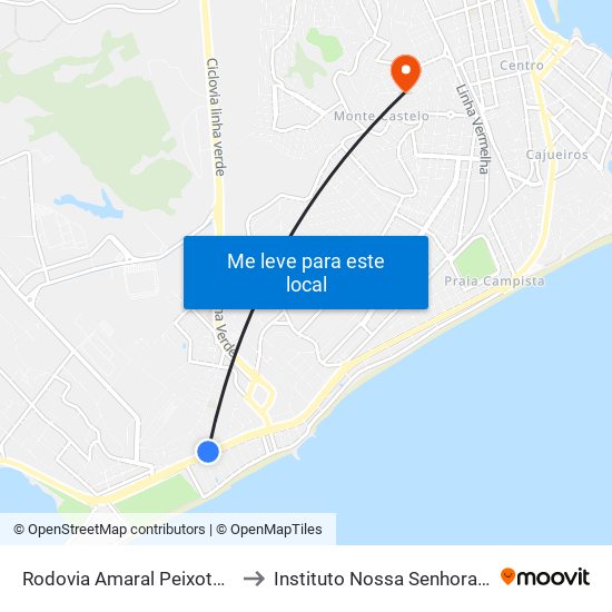Rodovia Amaral Peixoto Próximo Ao 2809 to Instituto Nossa Senhora Da Glória - Castelo map