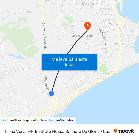 Linha Verde to Instituto Nossa Senhora Da Glória - Castelo map