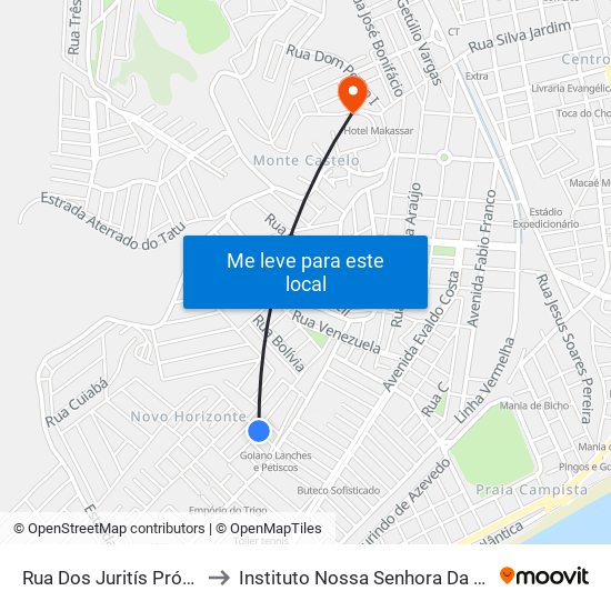 Rua Dos Juritís Próximo Ao 50 to Instituto Nossa Senhora Da Glória - Castelo map