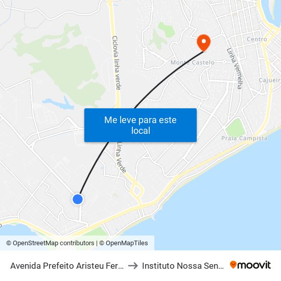 Avenida Prefeito Aristeu Ferreira Da Silva Próximo Ao 5460 to Instituto Nossa Senhora Da Glória - Castelo map