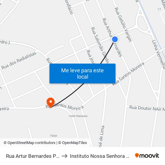 Rua Artur Bernardes Próximo Ao 110 to Instituto Nossa Senhora Da Glória - Castelo map