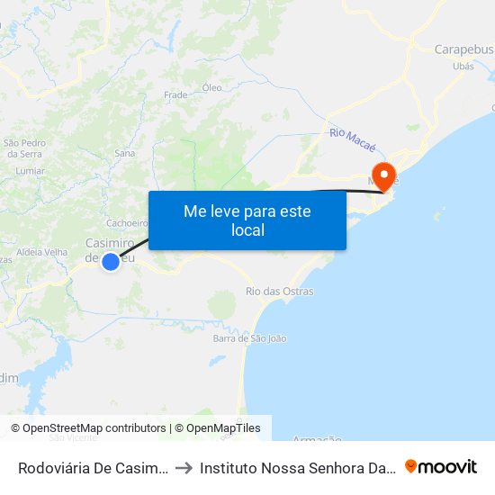Rodoviária De Casimiro De Abreu to Instituto Nossa Senhora Da Glória - Castelo map