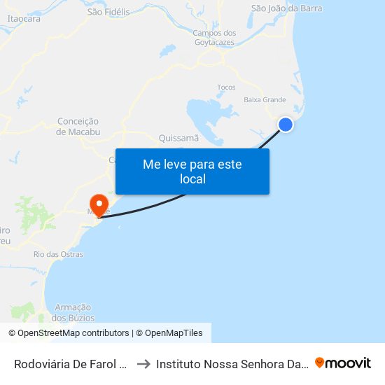 Rodoviária De Farol De São Tomé to Instituto Nossa Senhora Da Glória - Castelo map