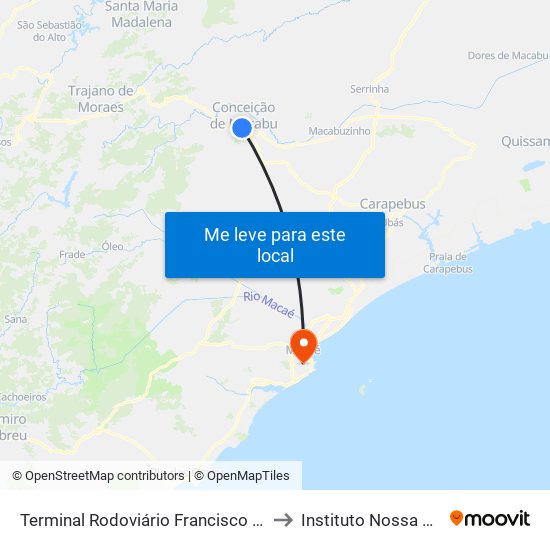 Terminal Rodoviário Francisco Barbosa De Andrade (Conceição De Macabu) to Instituto Nossa Senhora Da Glória - Castelo map